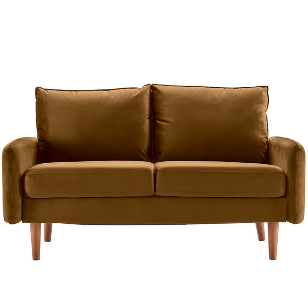 Ginger Brown Velvet Modern Loveseat with Side Pockets