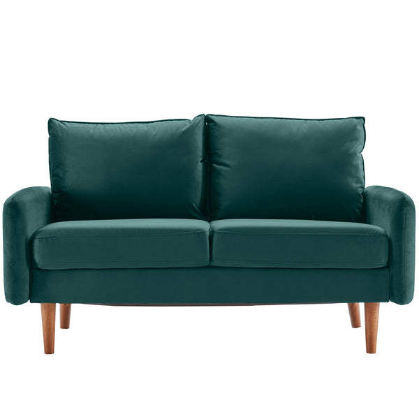 Teal Velvet Modern Loveseat with Side Pockets