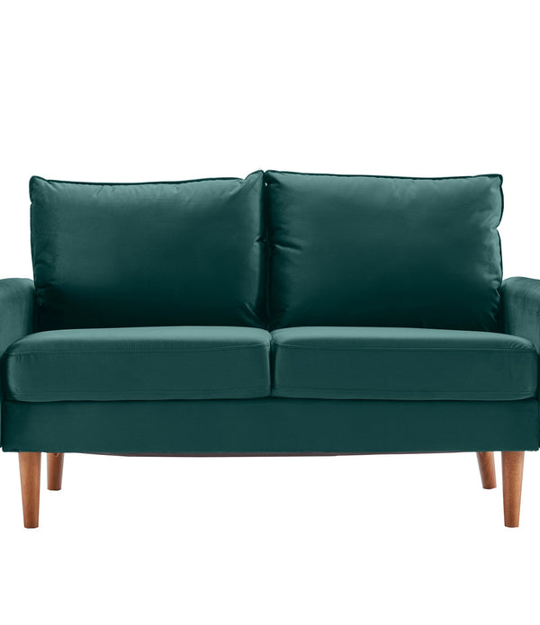 Teal Velvet Modern Loveseat with Side Pockets