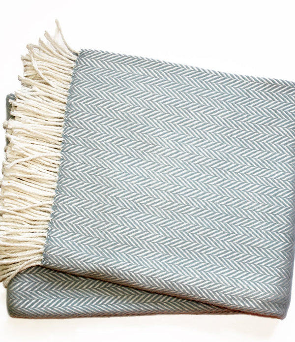 Sky Blue and White Dreamy Soft Herringbone Throw Blanket