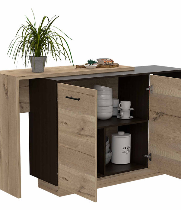 Black and Light Oak Contemporary Kitchen Island with Bar Table