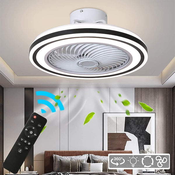 20" Modern Black and White Invisible Blade Ceiling Fan and Light