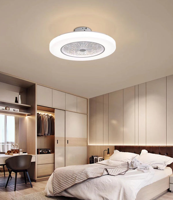 White Contemporary Acrylic Fan And Ceiling Lamp