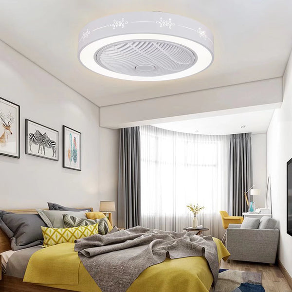 White Modern Flush LED Ceiling Fan and Light