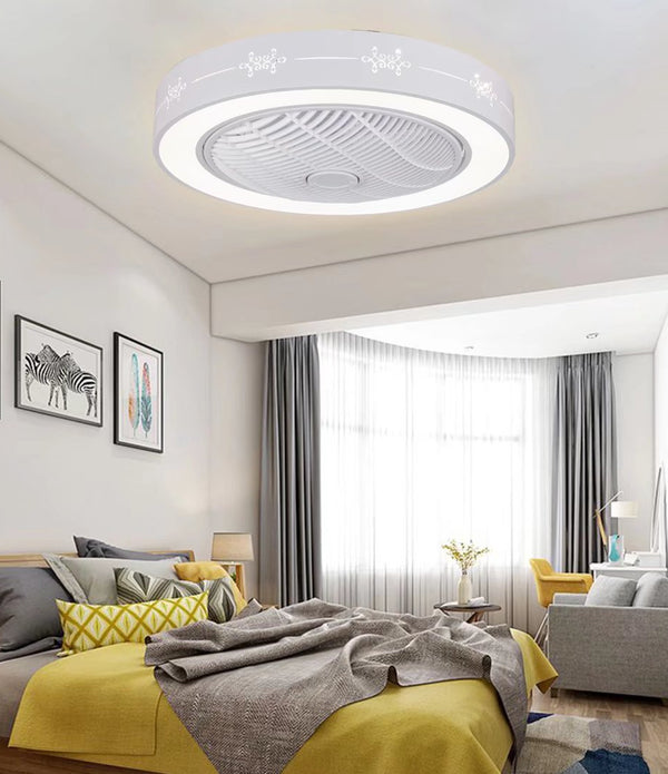 White Modern Flush LED Ceiling Fan and Light