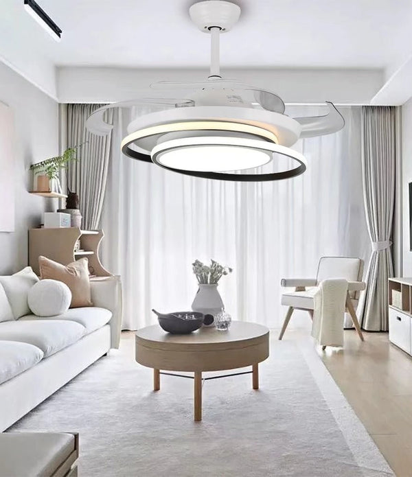 Asymmetric White Ceiling Lamp And Fan