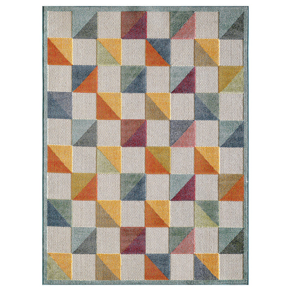 8" x 10" Orange Gray Triangle Indoor Outdoor Area Rug