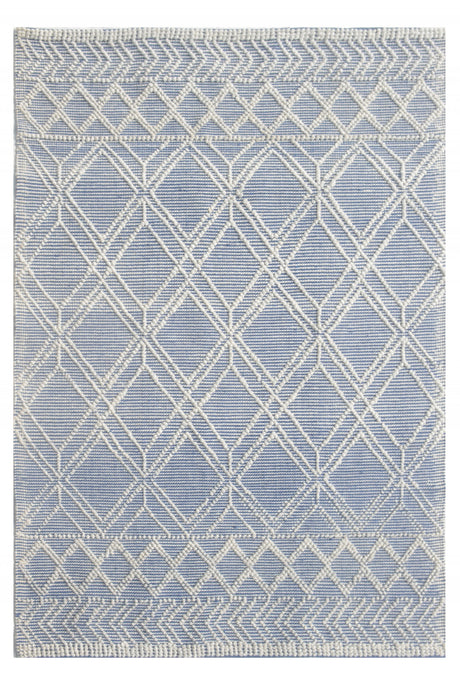 5" x 7" Blue Ivory Tribal Geometric Pattern Area Rug