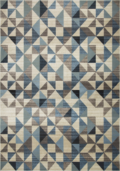 3" x 5" Blue Beige Nested Diamonds Modern Area Rug