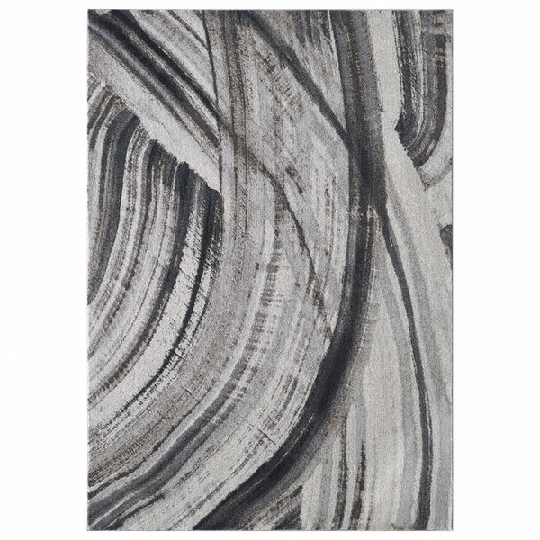 8" x 11" Gray Ivory Abstract Strokes Modern Area Rug