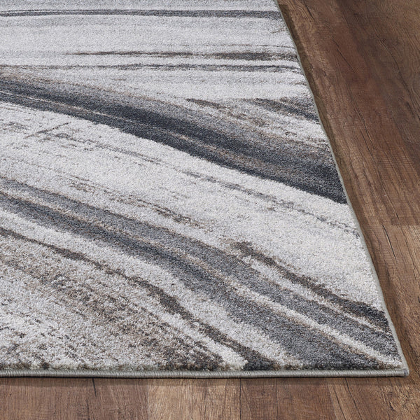 8" x 11" Gray Ivory Abstract Strokes Modern Area Rug