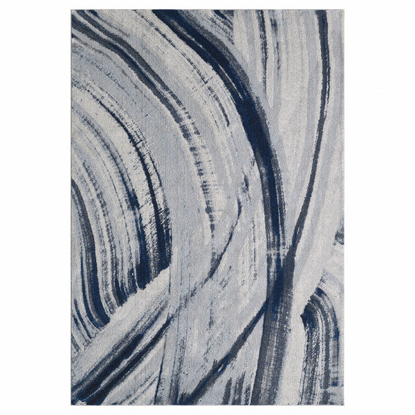 8" x 11" Navy Ivory Abstract Strokes Modern Area Rug