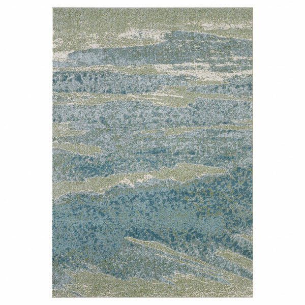 3" x 5" Blue Sage Impressionistic Ocean Area Rug