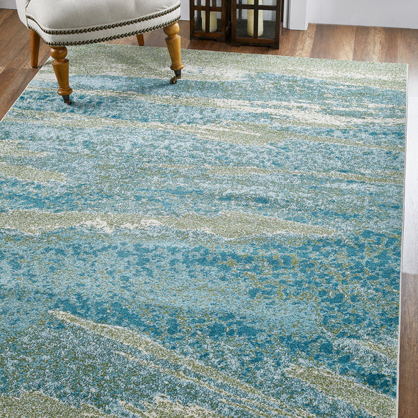 5" x 8" Blue Sage Impressionistic Ocean Area Rug