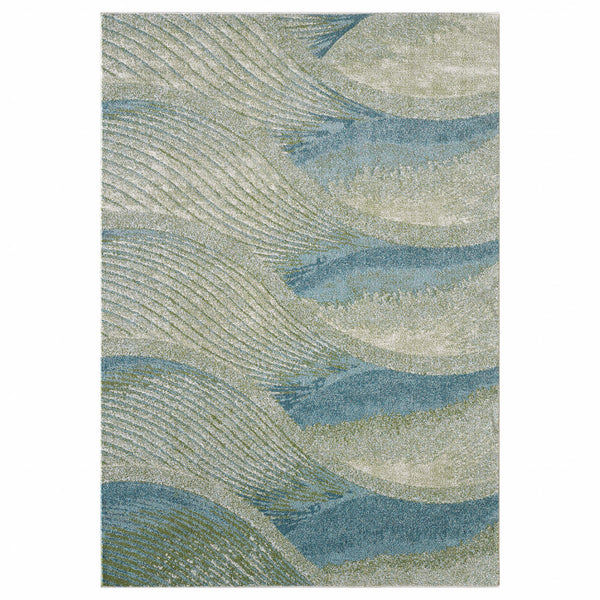 3" x 5" Blue Beige Abstract Waves Modern Area Rug