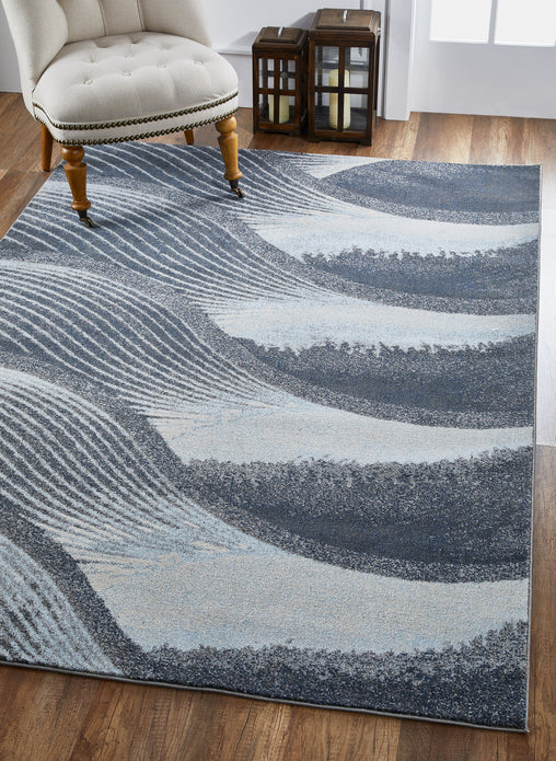 3" x 5" Gray Blue Abstract Waves Modern Area Rug