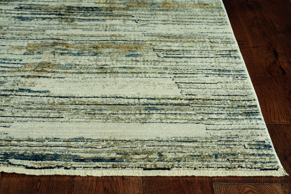 4" x 6" Blue Ivory Abstract Striped Area Rug