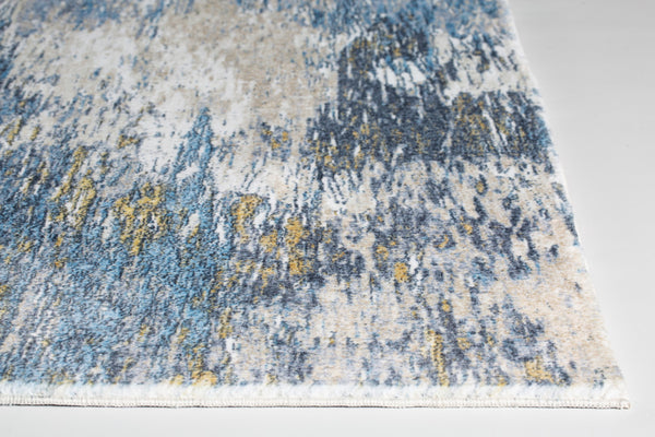 2" x 7" Blue Gold Abstract Painting Modern Runner Rug