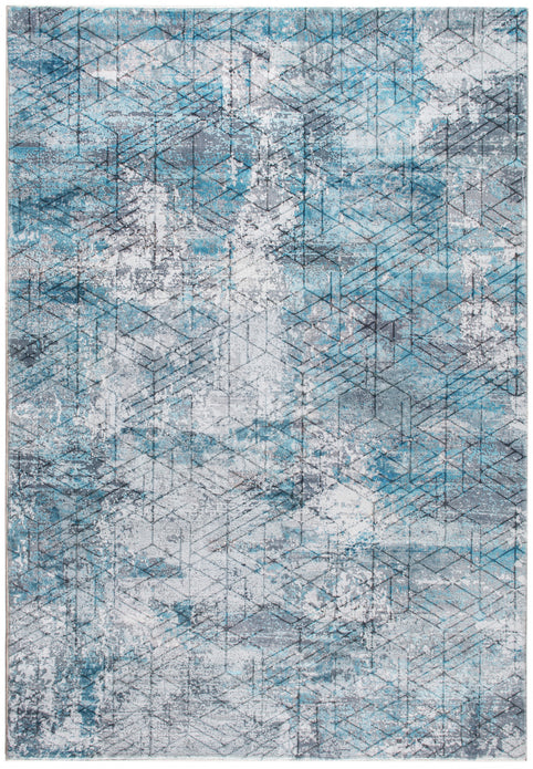 5" x 8" Blue Gray Abstract Cuboid Modern Area Rug