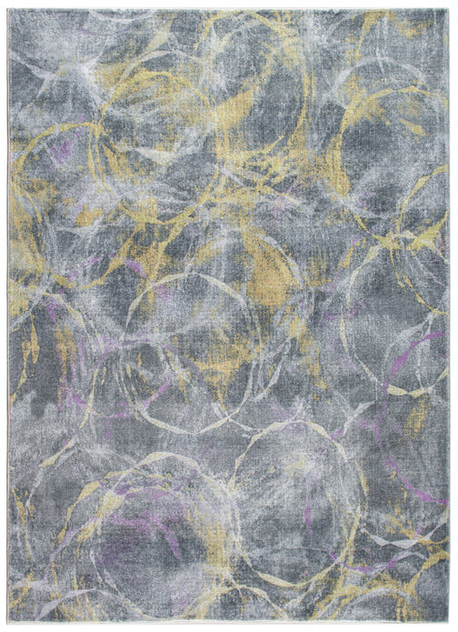 2" x 7" Gray Gold Abstract Rings Runner Rug