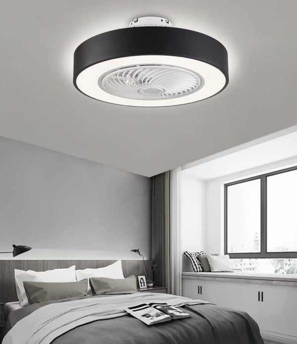 Black and White Mod Invisible Blade Ceiling Fan And Light