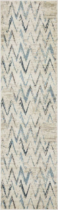 2" x 8" Beige Blue Distressed Chevron Runner Rug