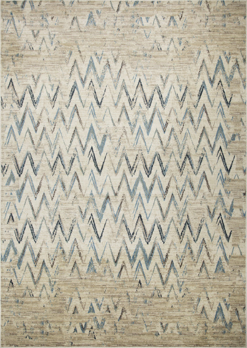 3" x 5" Beige Blue Distressed Chevron Area Rug