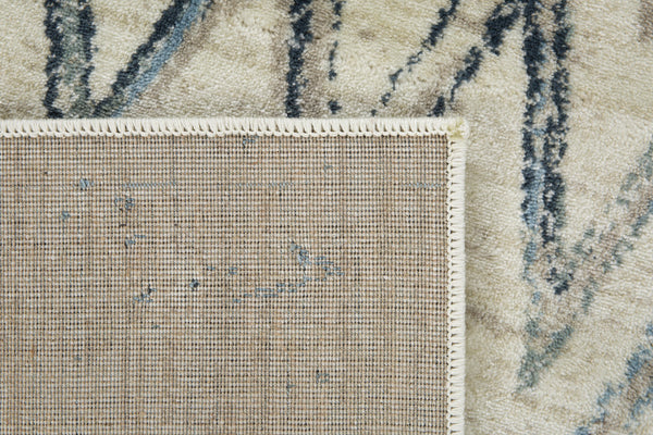 3" x 5" Beige Blue Distressed Chevron Area Rug