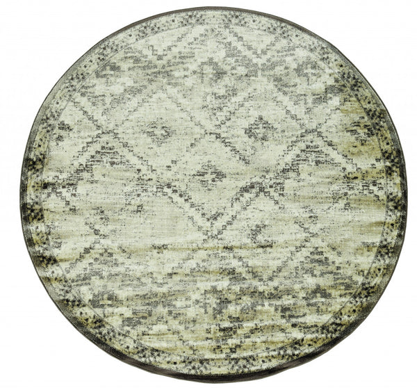 8" Round Gray Beige Distressed Diamond Area Rug