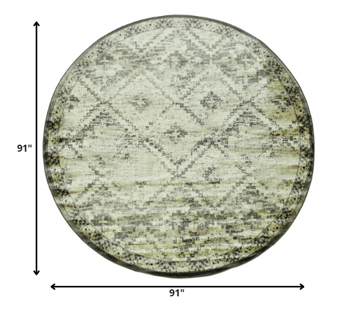 8" Round Gray Beige Distressed Diamond Area Rug