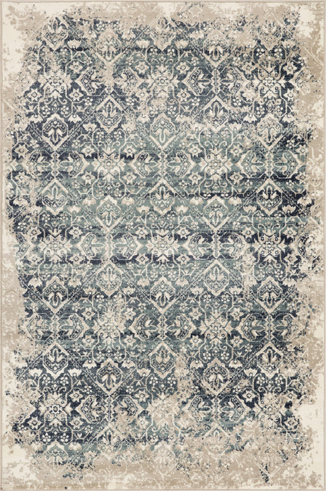 2" x 8" Beige Blue Distressed Diamonds Runner Rug