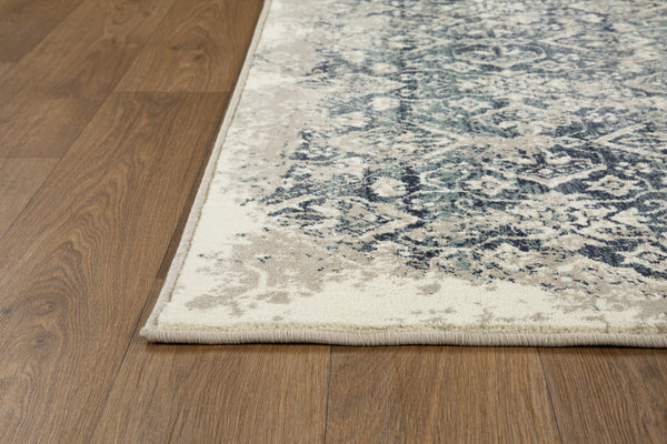 2" x 8" Beige Blue Distressed Diamonds Runner Rug