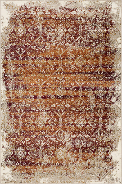 5" x 8" Rust Ivory Distressed Diamonds Area Rug