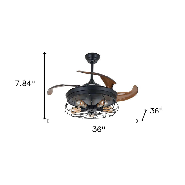 Industrial Caged Ceiling Lamp And Retractable Fan