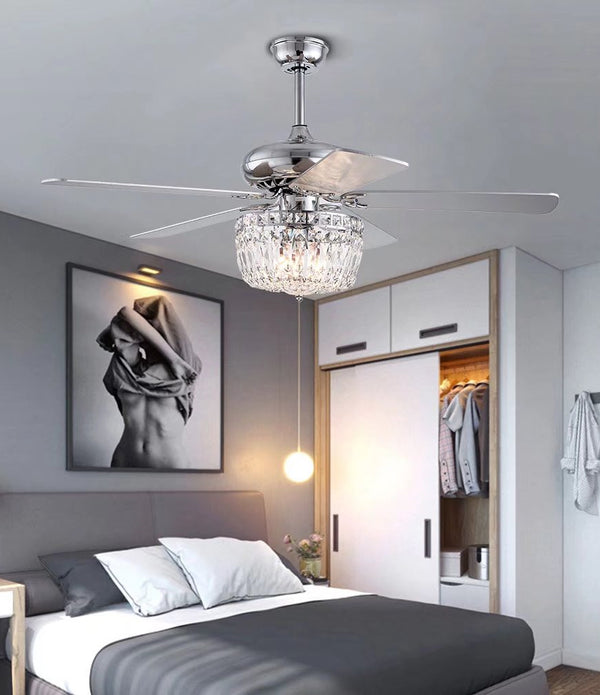 Silver And Faux Crystal Mod Chandelier Ceiling Fan