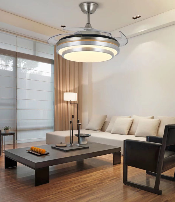 Silver Modern Fan And LED Ceiling Lamp