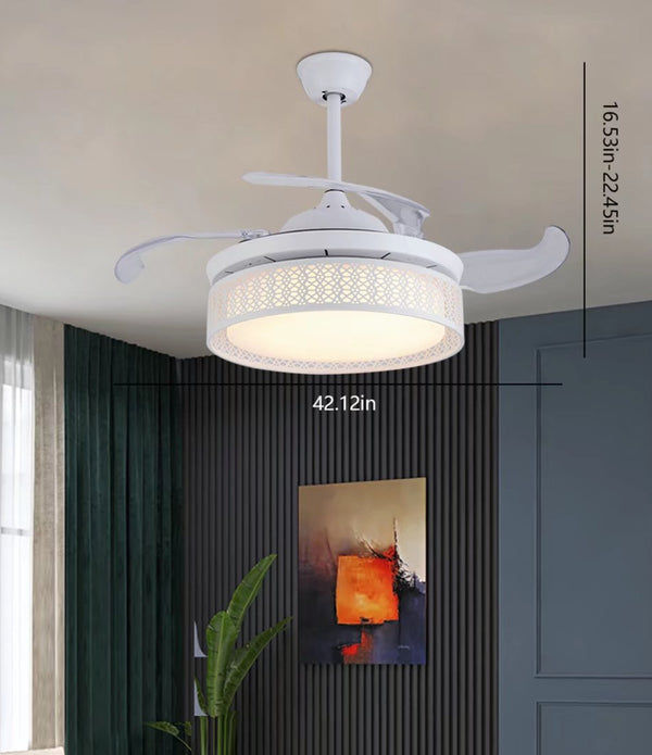 Classy White Ceiling LED Lamp And Fan