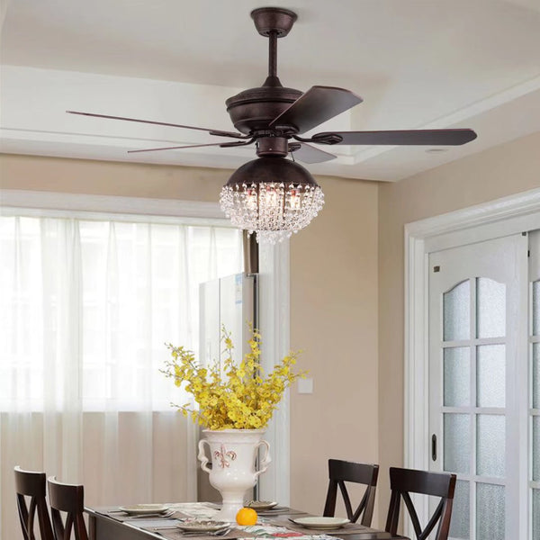 Antiqued Brown and Faux Crystal Chandelier Ceiling Fan