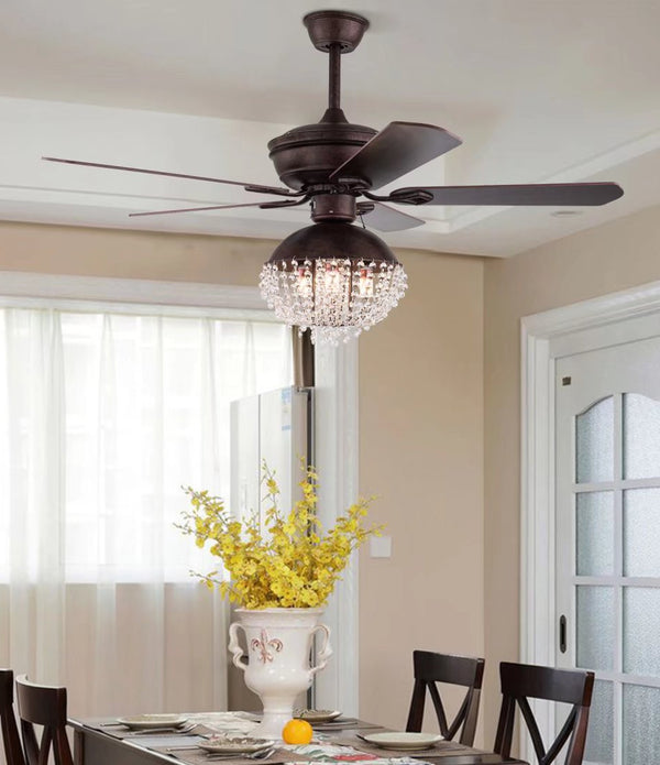 Antiqued Brown and Faux Crystal Chandelier Ceiling Fan