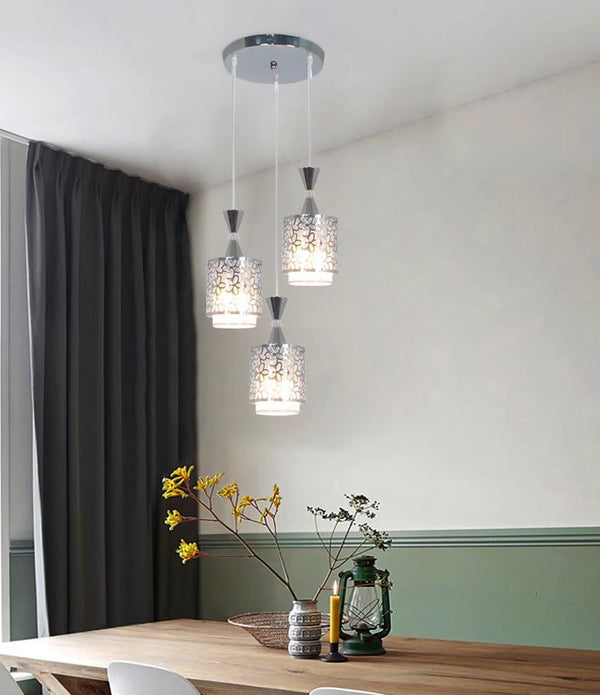 Silver Three Light Pendant Chandelier With Petal Detailing