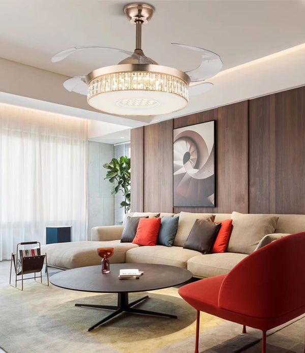 Elegant Crystal Chandelier Retractable Blade Ceiling Fan