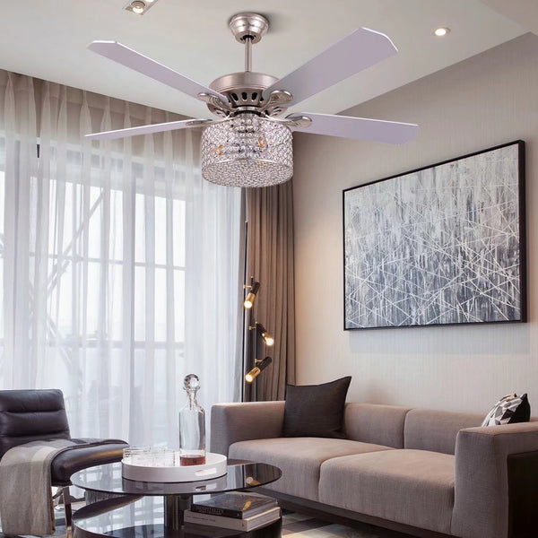 Elegant Silver Crystal Chandelier Ceiling Fan