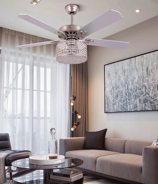 Elegant Silver Crystal Chandelier Ceiling Fan