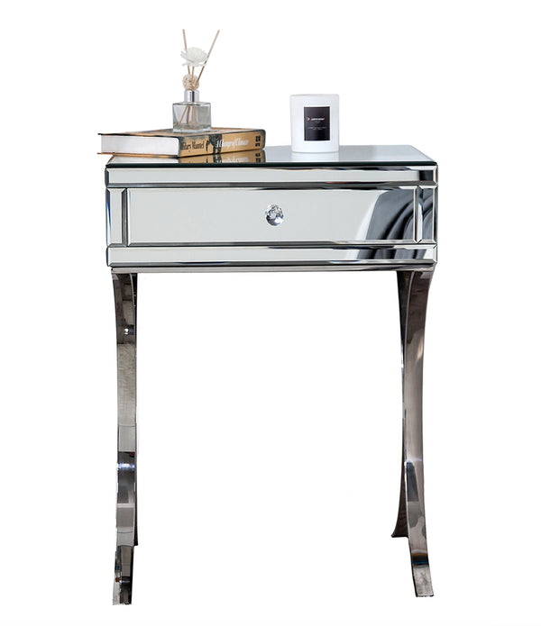 Mirrored Silver Finish Nightstand Drawer