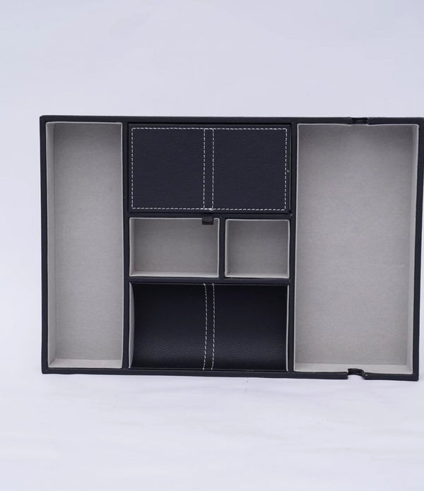 Stylish Black and Gray Faux Leather Storage Compartment Tray