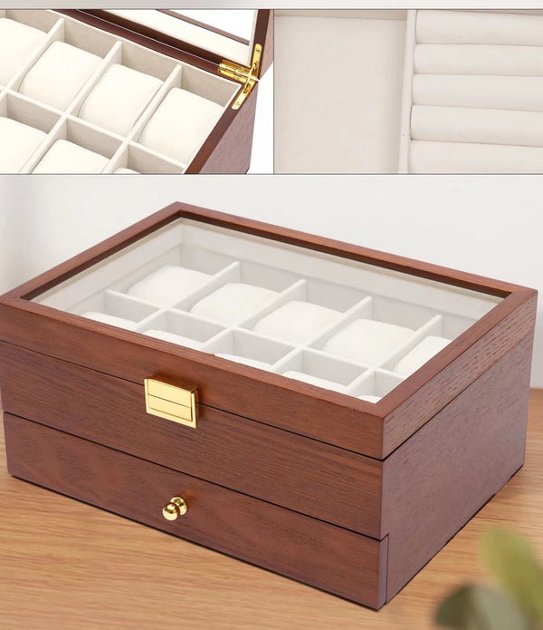 Brown Classy Wooden Jewelry Box With 2 Layers