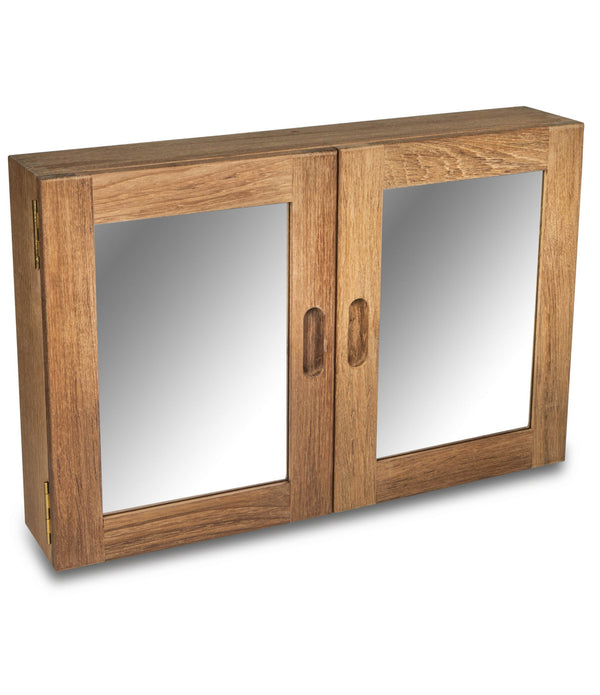 Traditional Solid Teak Double Door Mirrored Medicine Cabinet