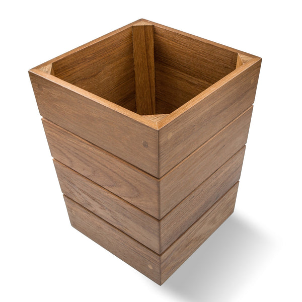 10" Traditional Solid Teak Small Waste Basket