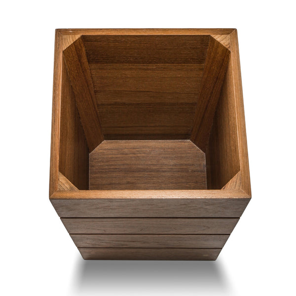 10" Traditional Solid Teak Small Waste Basket