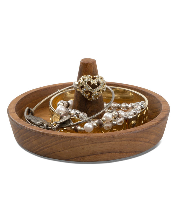 Traditional Solid Teak Ring Cone Jewelry Dish